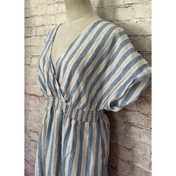 Boden Womens Dress Linen Kaftan Maxi Porcelain Blue Lurex Stripe Size 12P Petite - Picture 4 of 7